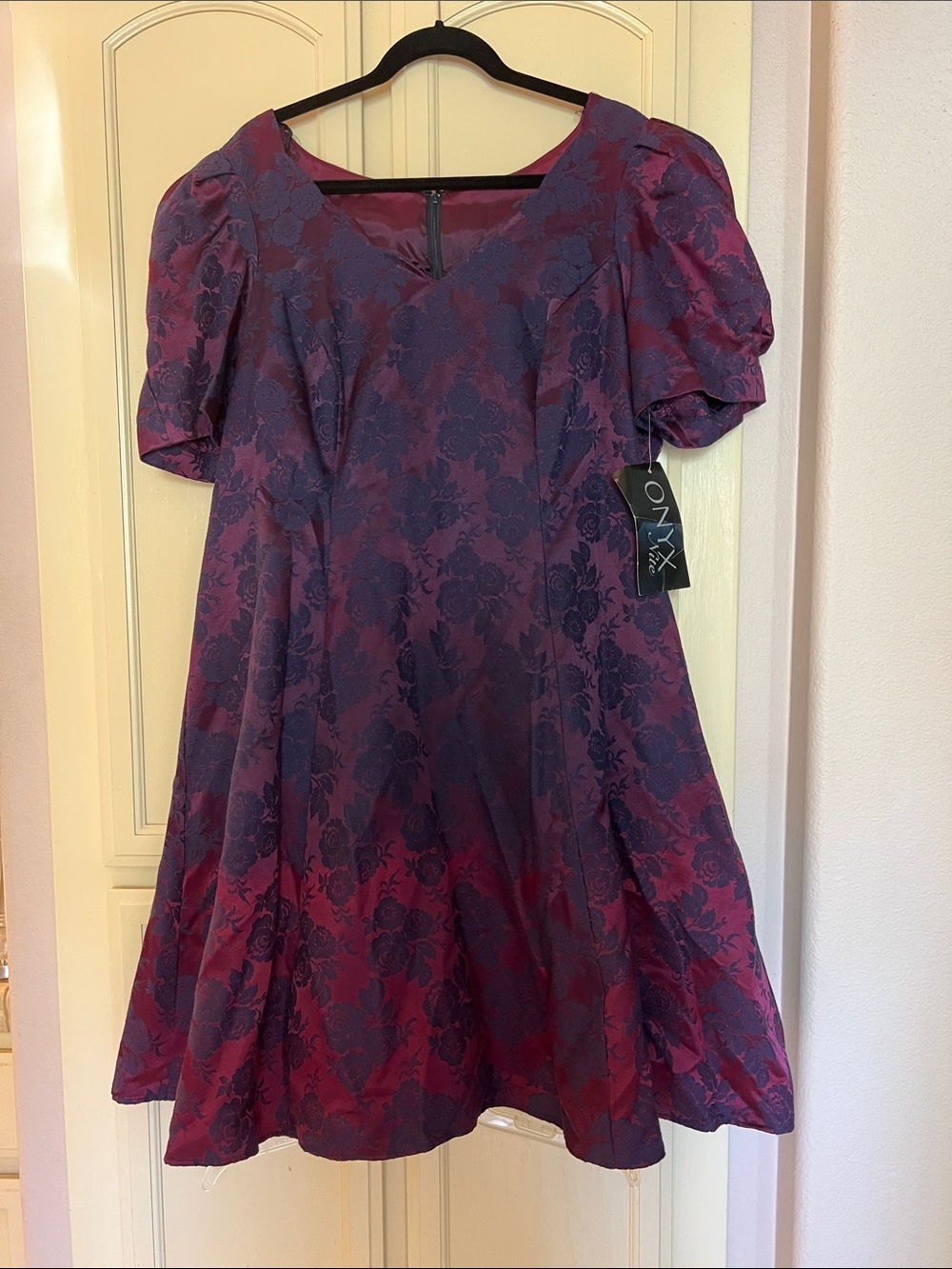 Vintage new with tags sz 18 Onyx Purple / navy Brocade Fit-and-Flare Dress